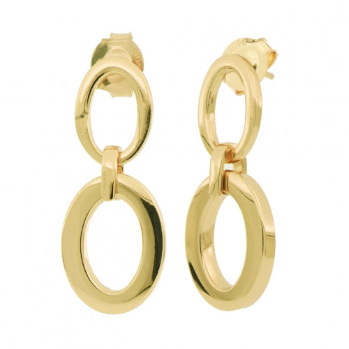 Orecchini Donna Unoaerre Bronzo Dorato Lucido Cerchi Squadrati Pendenti 512186