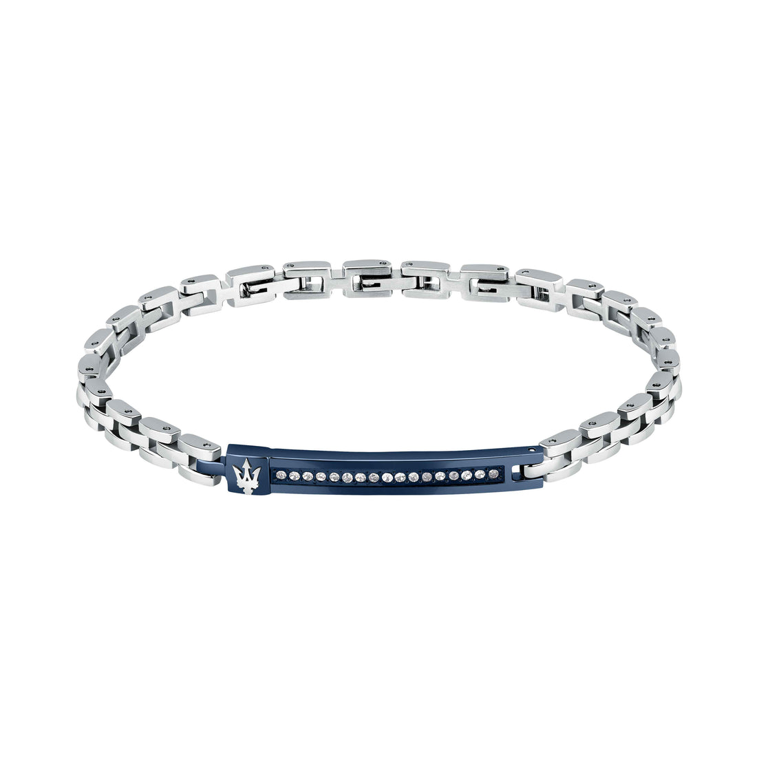 Bracciale Uomo Maserati Acciaio Blu Zirconi Bianchi Logo Tridente JM224AVD40