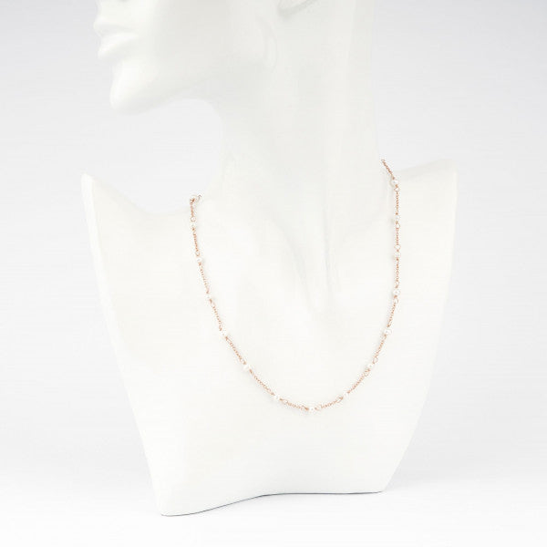 Collana Donna Cameo Italiano Argento Rosè 925 Girocollo Perle Bianche CCP45-R