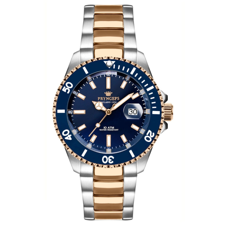 Orologio Uomo Pryngeps Mediterraneo Blu Acciao Bicolore Quarzo Data SUB A1097/B