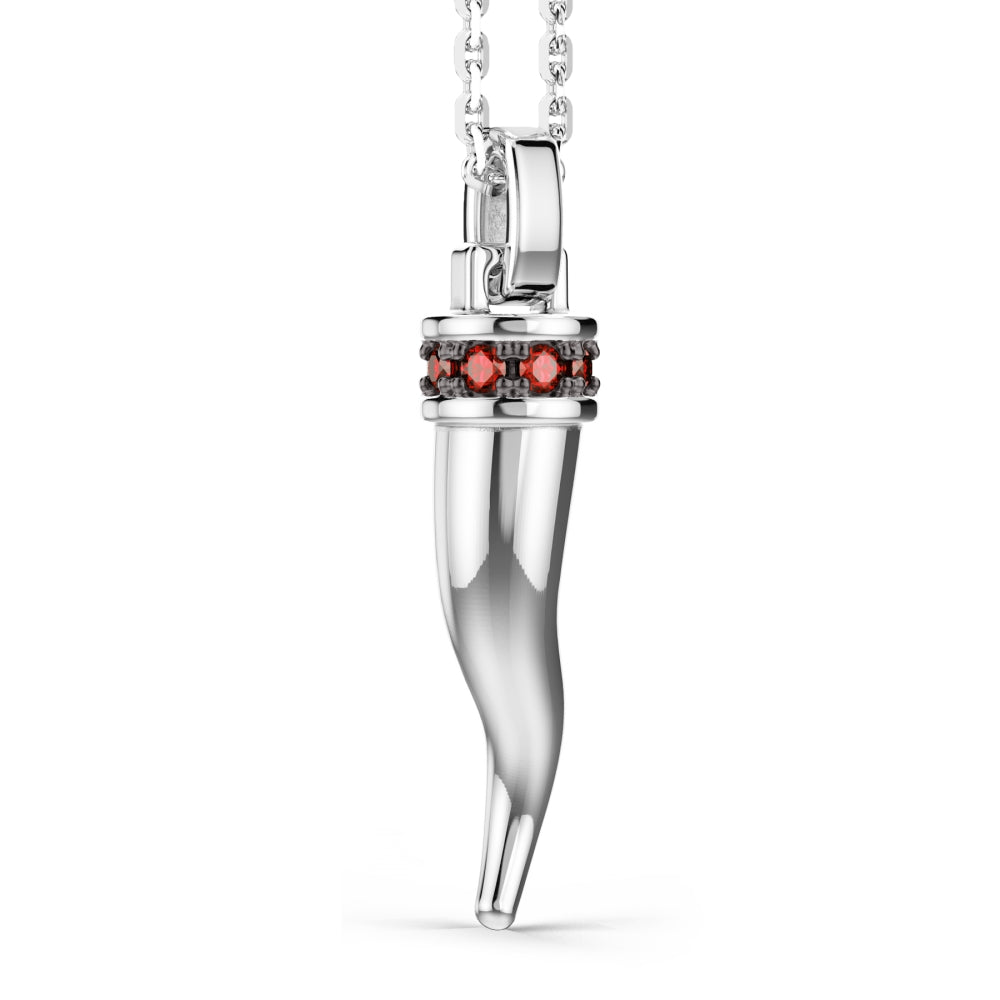 Collana Uomo Zancan Argento 925 Corno Pendente Zirconi Rossi ESC186-RO
