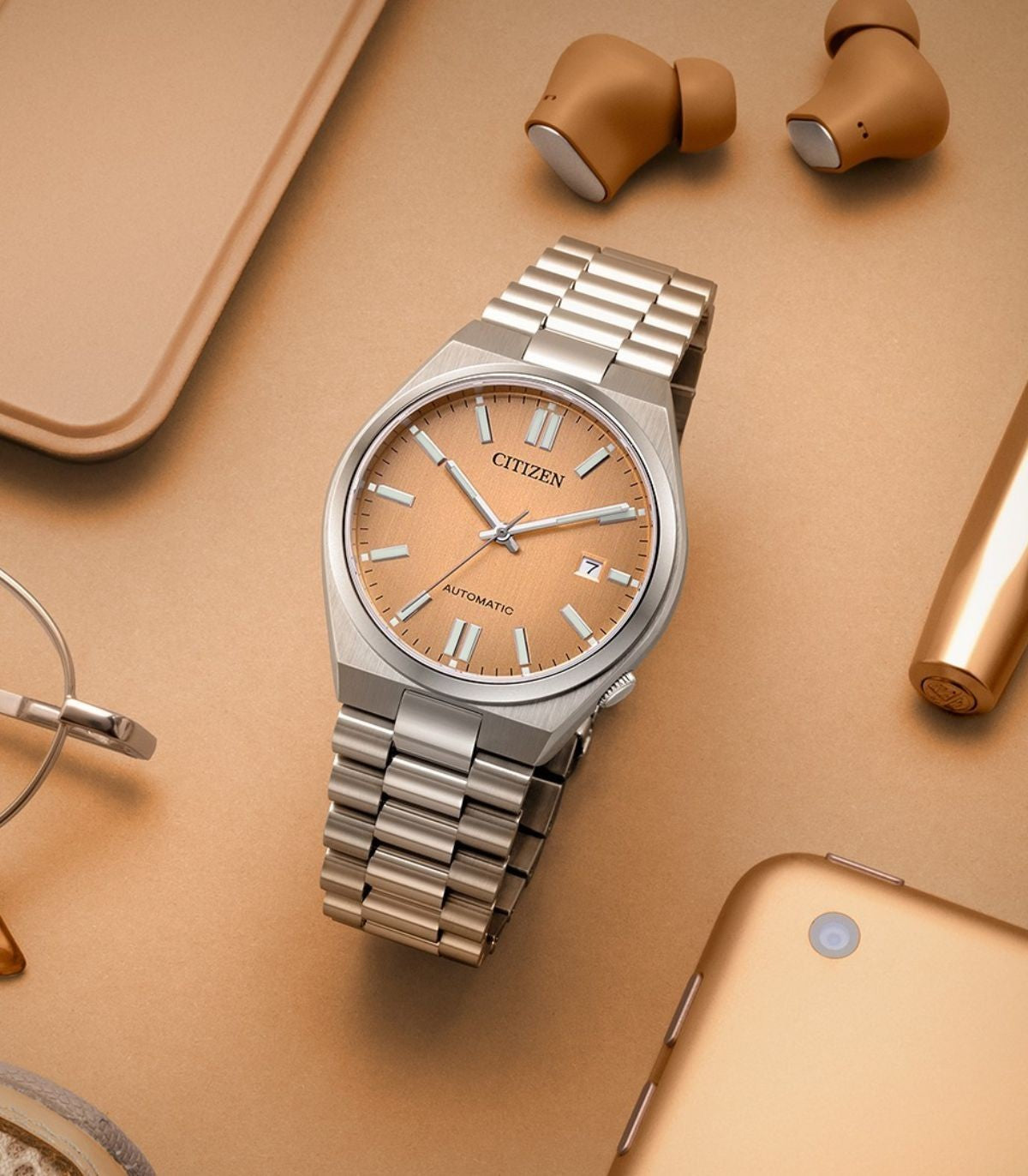 Orologio Unisex Citizen Tsuyosa Automatico Rosa Pesca Maglia President NJ0159-86Z