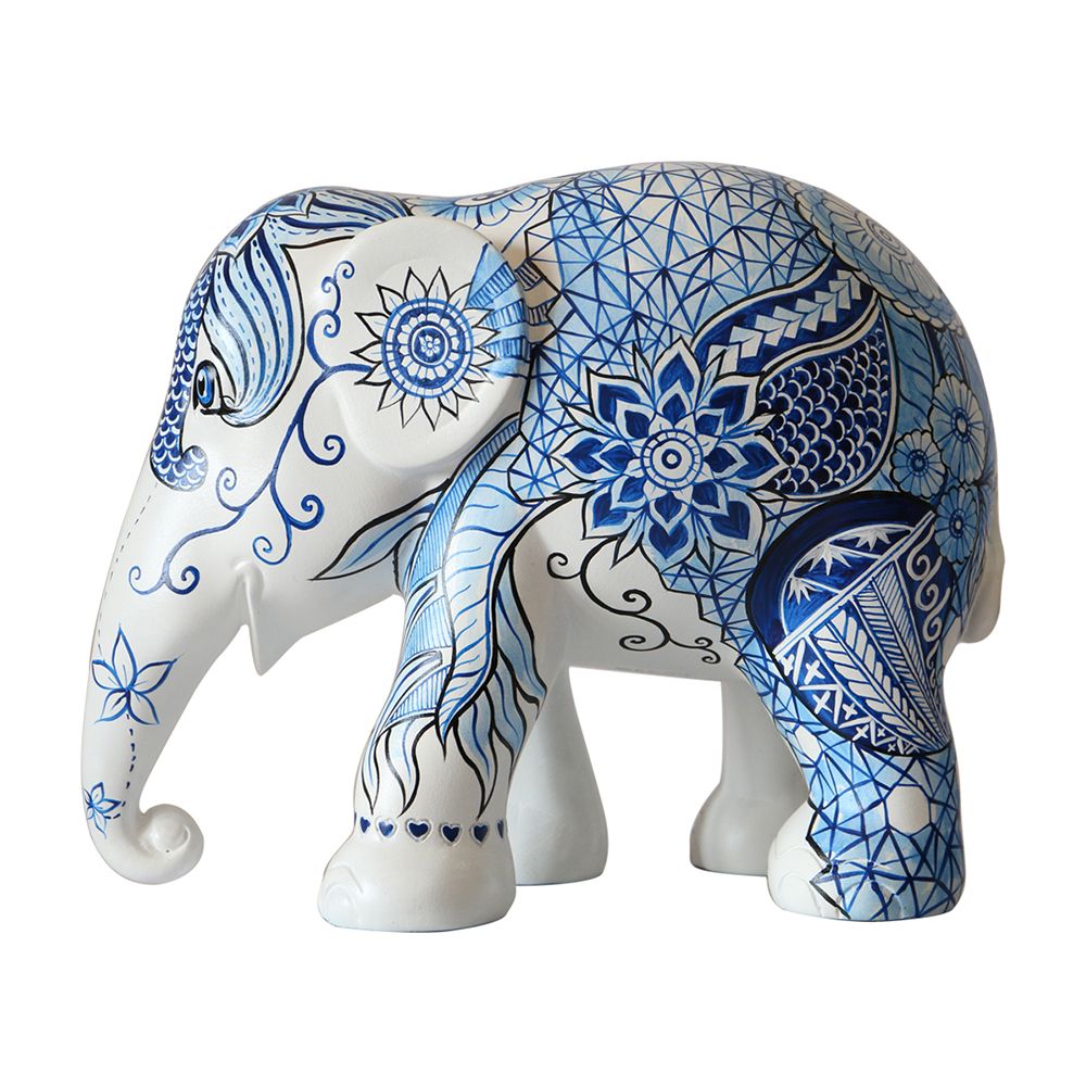Scultura Elefante Onlylux Indigo Tattoo 20 cm Resina Dipinto A Mano 8858831245211