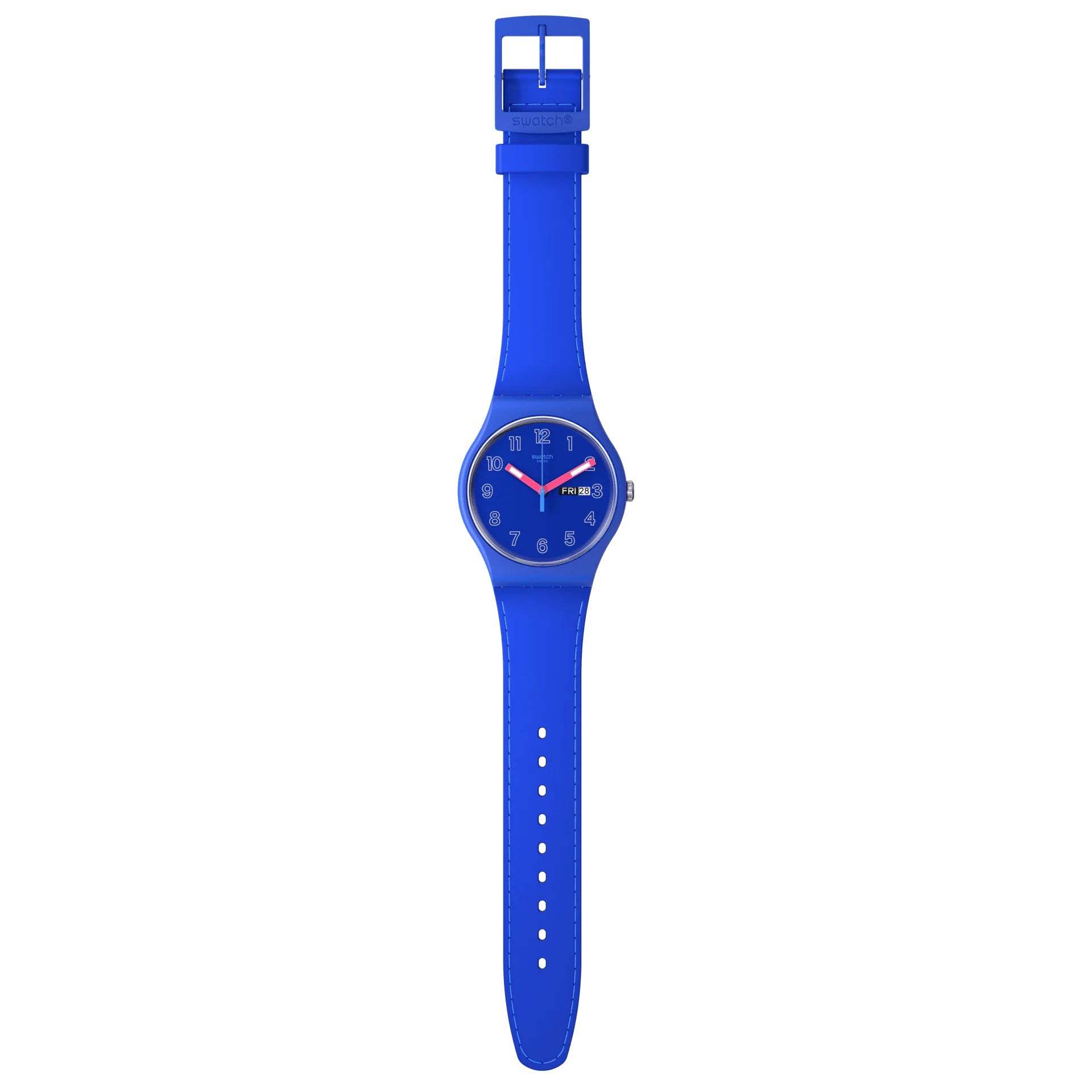 Orologio Unisex Swatch Quarzo Doppia Data Cobalt Disco Numeri Fluo Blu SO29N705