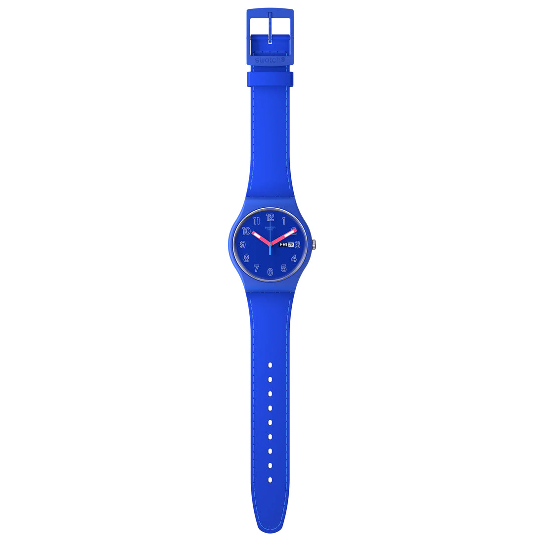Orologio Unisex Swatch Quarzo Doppia Data Cobalt Disco Numeri Fluo Blu SO29N705