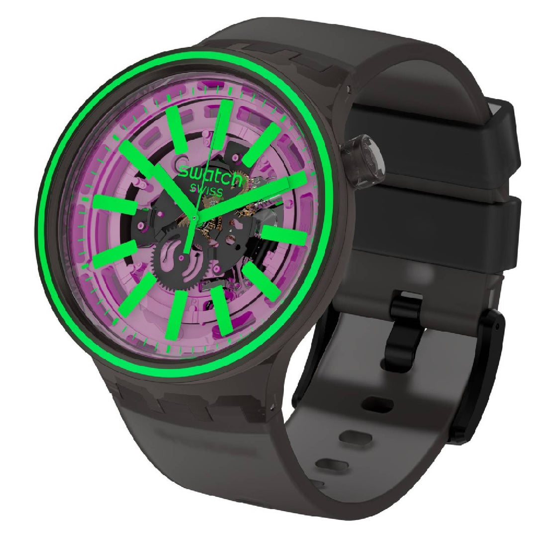 Orologio Uomo Silicone Gomma Swatch Big Bold Solo Tempo Quarzo Verde Nero Viola