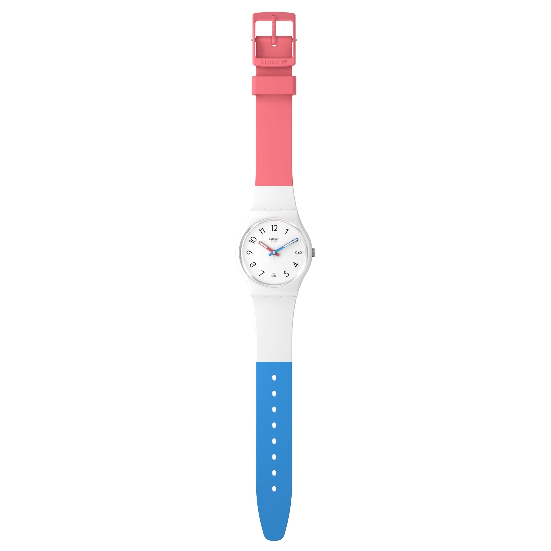 Orologio Bambino Swatch Quarzo Solo Tempo Numeri Rosa Bianco Azzurro SO28W400