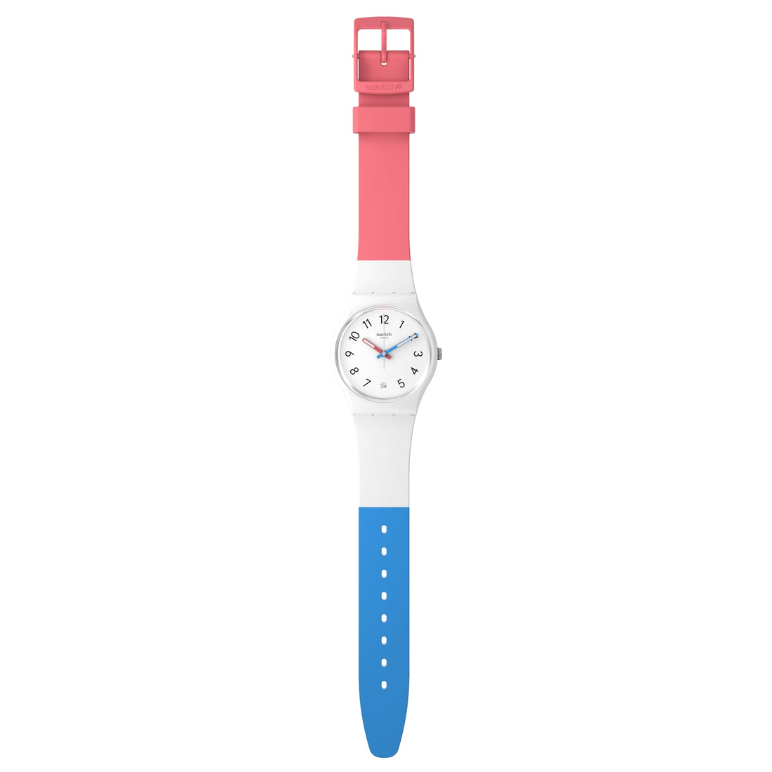 Orologio Bambino Swatch Quarzo Solo Tempo Numeri Rosa Bianco Azzurro SO28W400