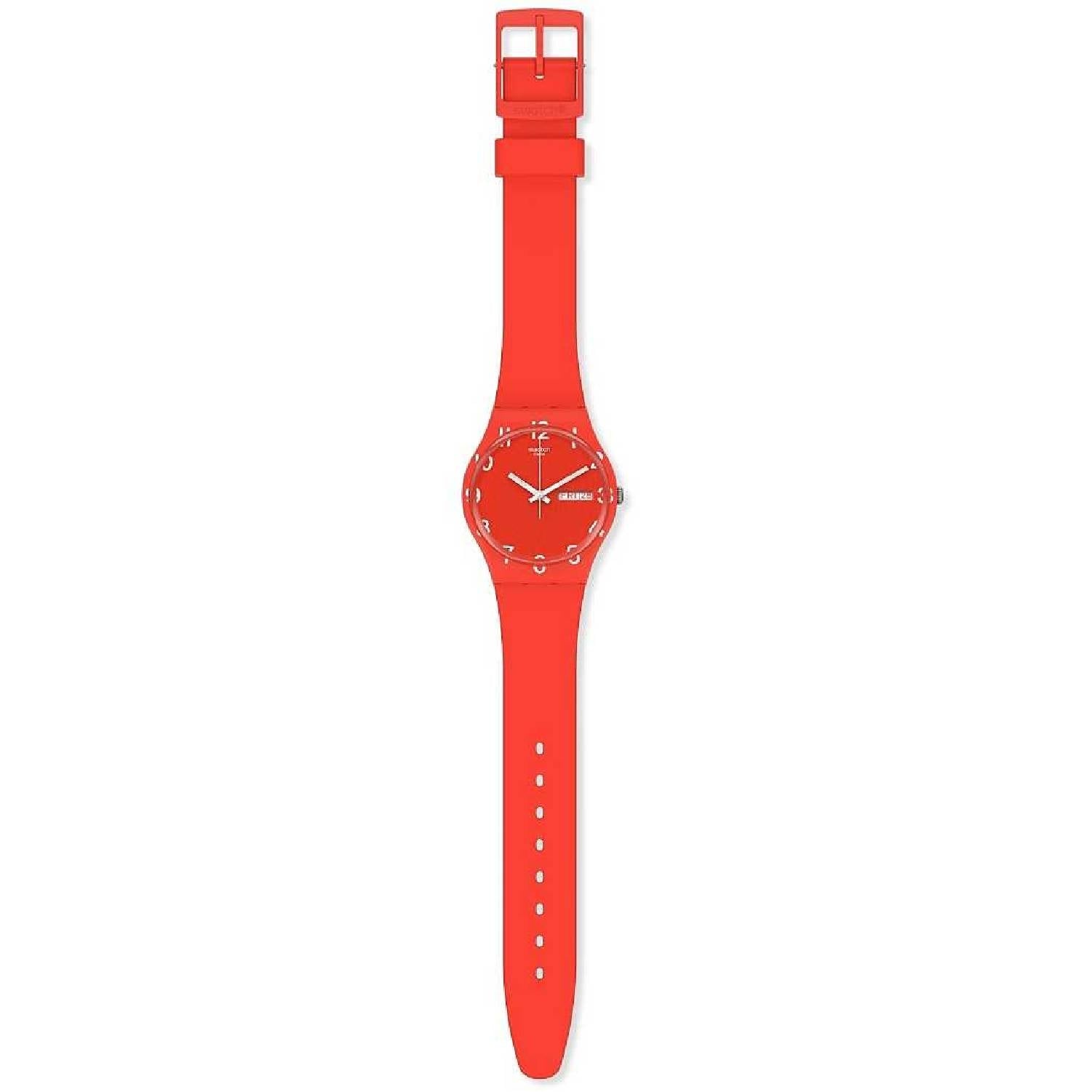 Orologio Donna Gomma Silicone Swatch Quarzo Solo Tempo Rosso Doppia Data GR713