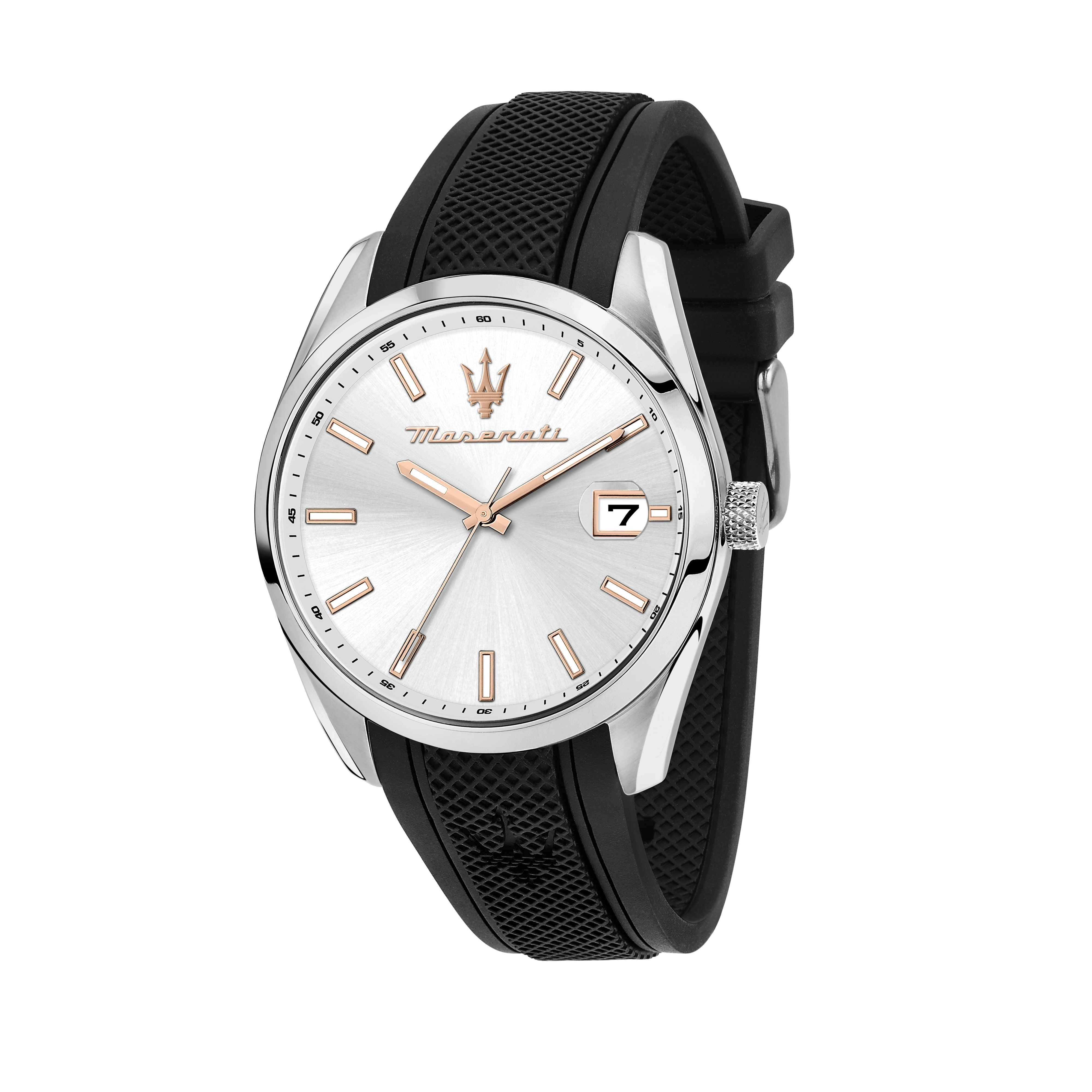 Orologio Uomo Maserati Acciaio Quarzo Solo Tempo Data Bianco Gomma Nero R8851151006