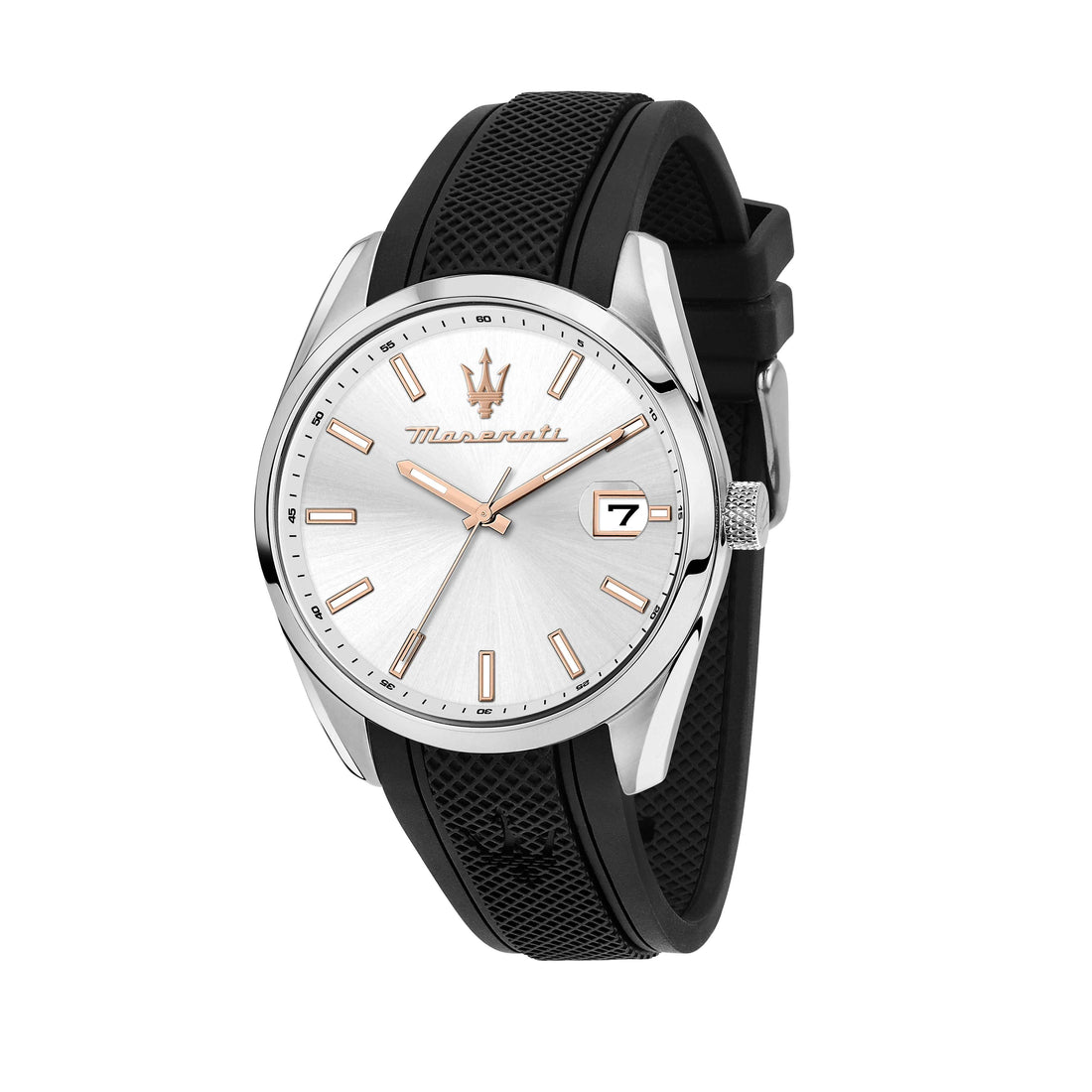 Orologio Uomo Maserati Acciaio Quarzo Solo Tempo Data Bianco Gomma Nero R8851151006