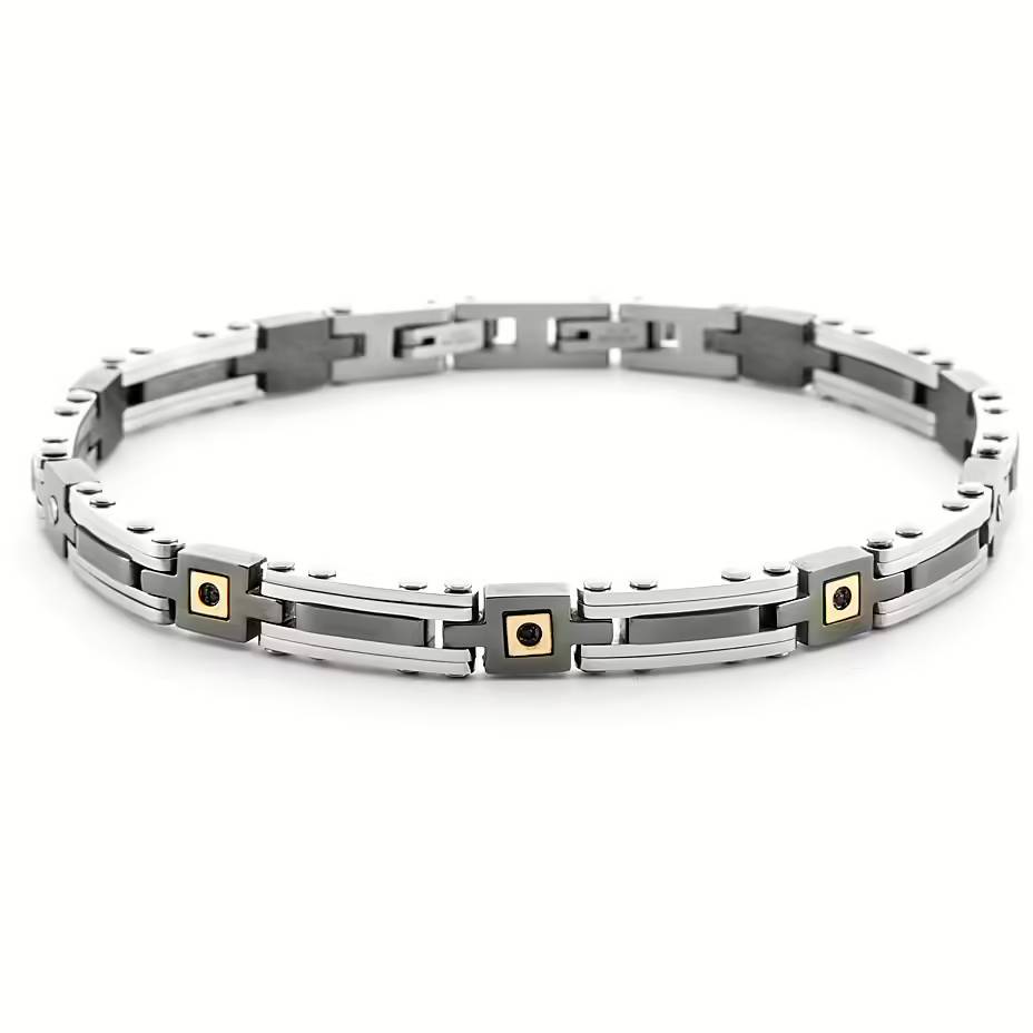 Bracciale Uomo 4US Cesare Paciotti Acciaio Oro 18kt Spinello Nero 4UBR6955