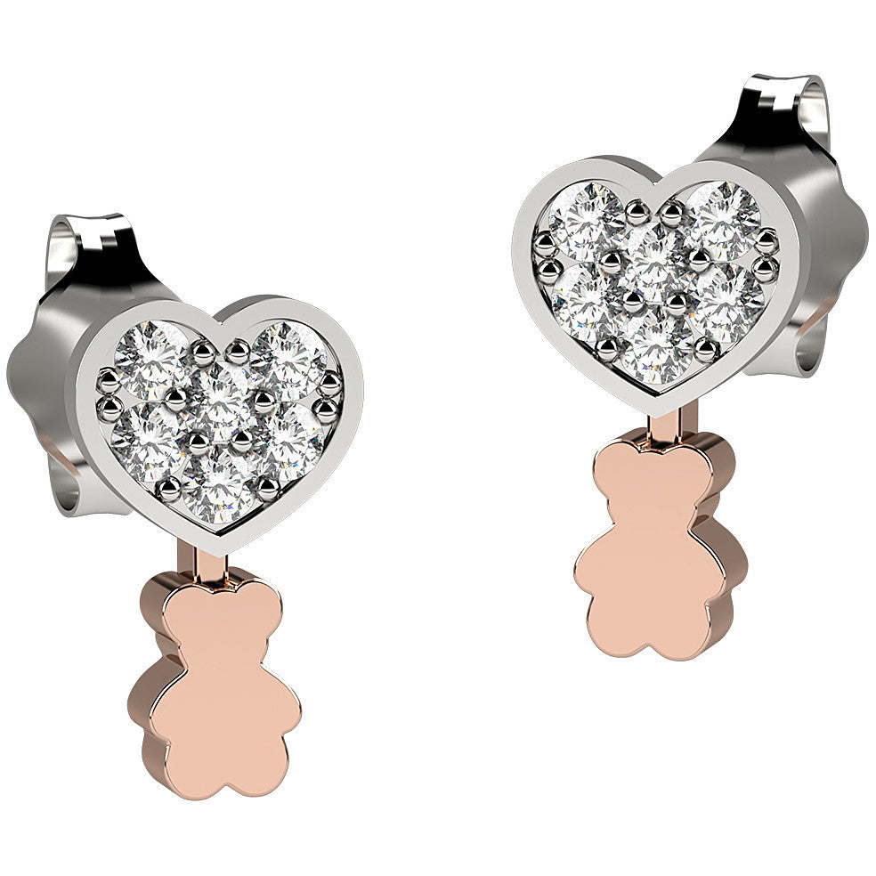 Orecchini Bambino Nanàn Argento 925 cuore zirconato Con  Pendente Orso Rosa NAN0207
