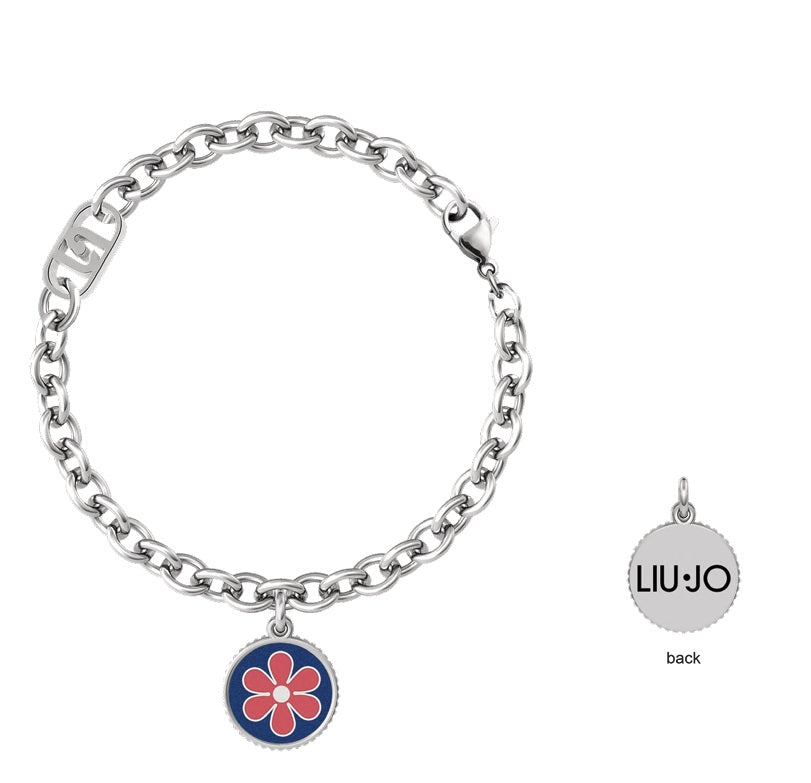 Bracciale Donna Acciaio  Liu jo ciondolo smaltato con fiore rosso e blu LJ3107