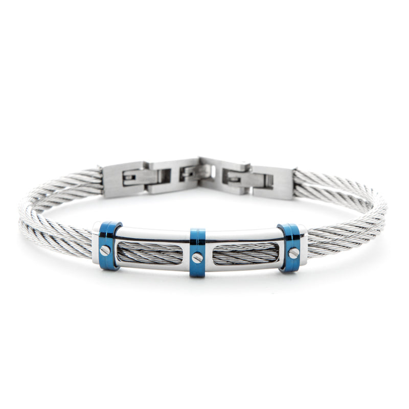 Bracciale Uomo 4US Cesare Paciotti Acciaio Intrecciato Semirigido Blu 4UBR6198