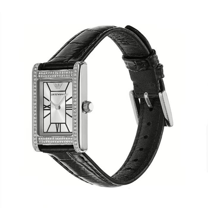 Orologio Donna Emporio Armani Quarzo Pelle Nero Zirconi Bianchi AR11623