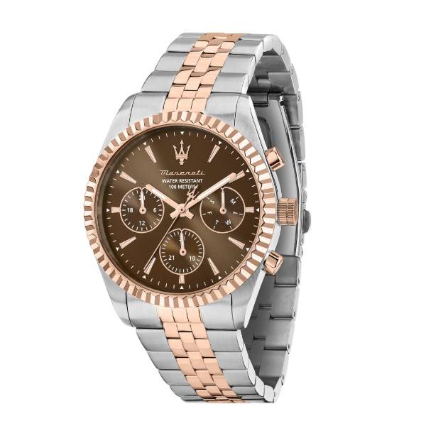 Orologio Uomo Maserati Competizione Acciaio Rosè Marrone Quarzo Cronografo Data R8853100049