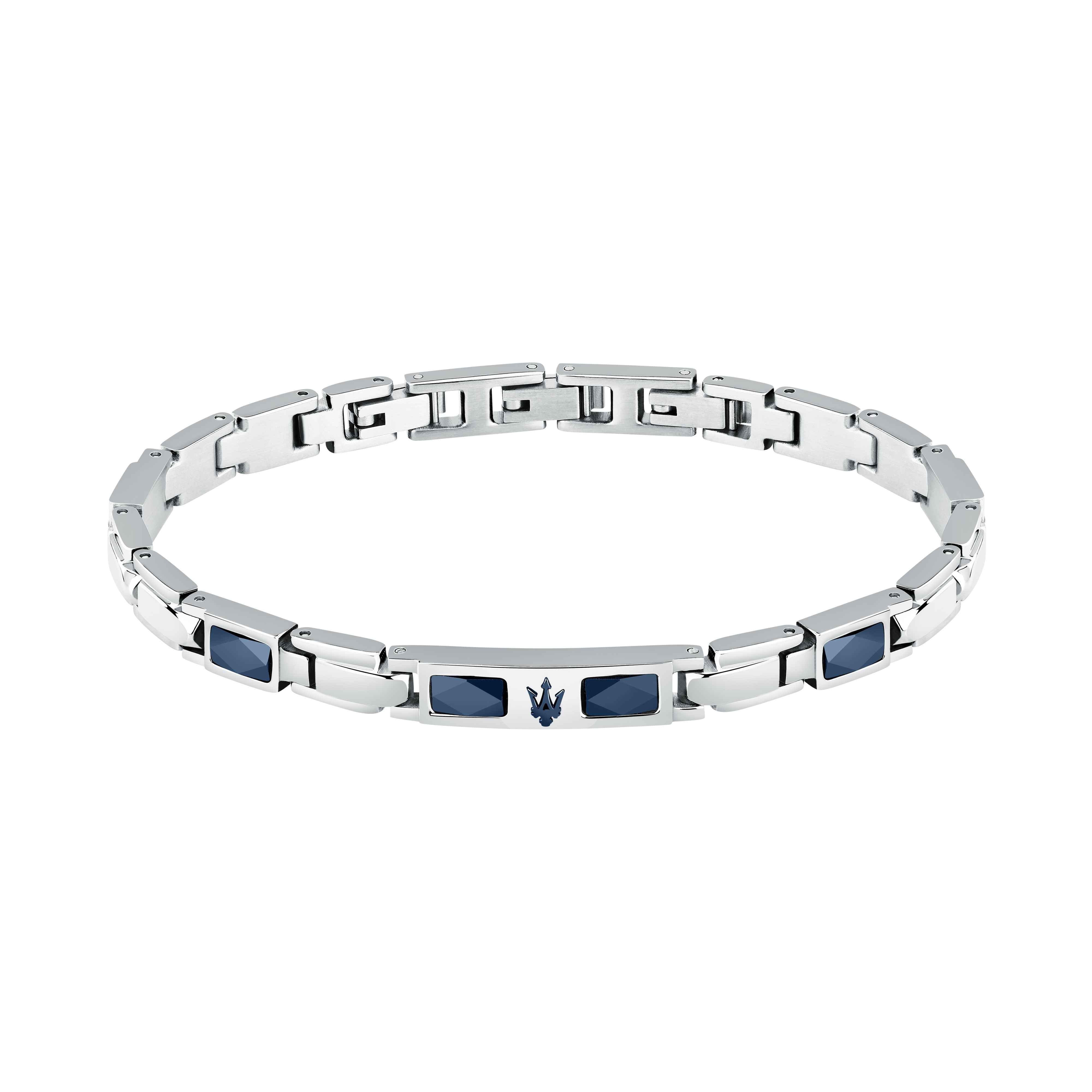 Bracciale Uomo Maserati Acciaio Ceramica Blu Logo Tridente JM224ATZ39