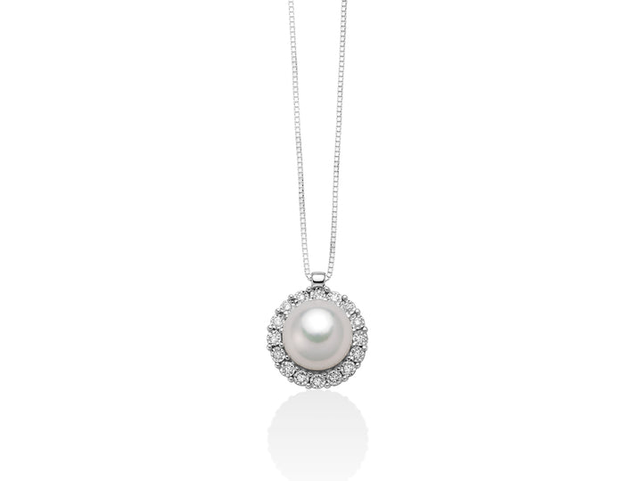 Collana Donna Miluna Girocollo Oro Bianco 18 KT Perla 7-7,5 mm Diamanti PCL5748