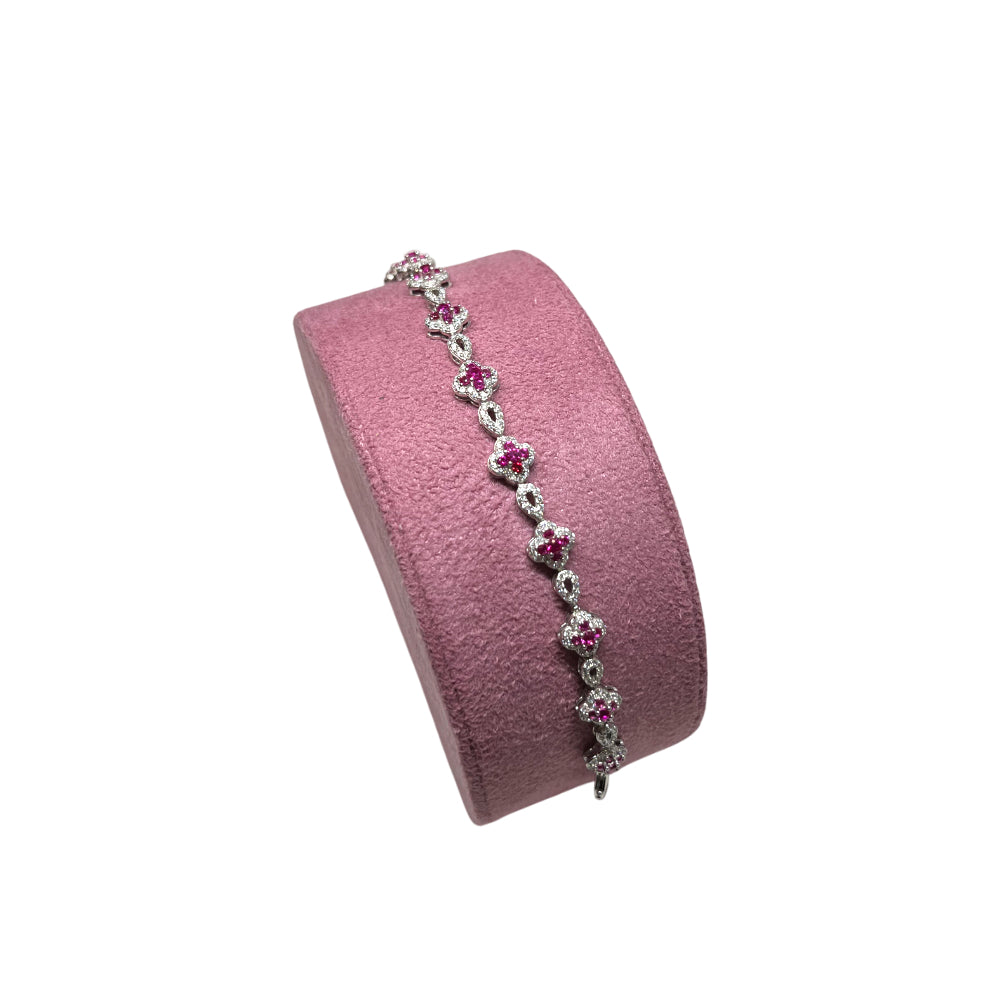 Bracciale Unisex Re Mida Tennis Argento Quadrifoglio Zirconi Rossi Bianchi Tennis-11