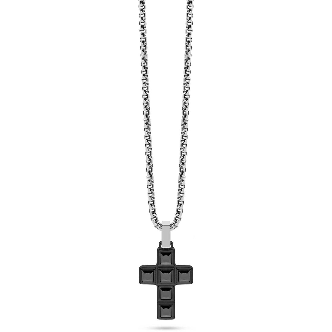 Collana Uomo Liu Jo Acciaio  Croce Zirconi Neri MLJ492