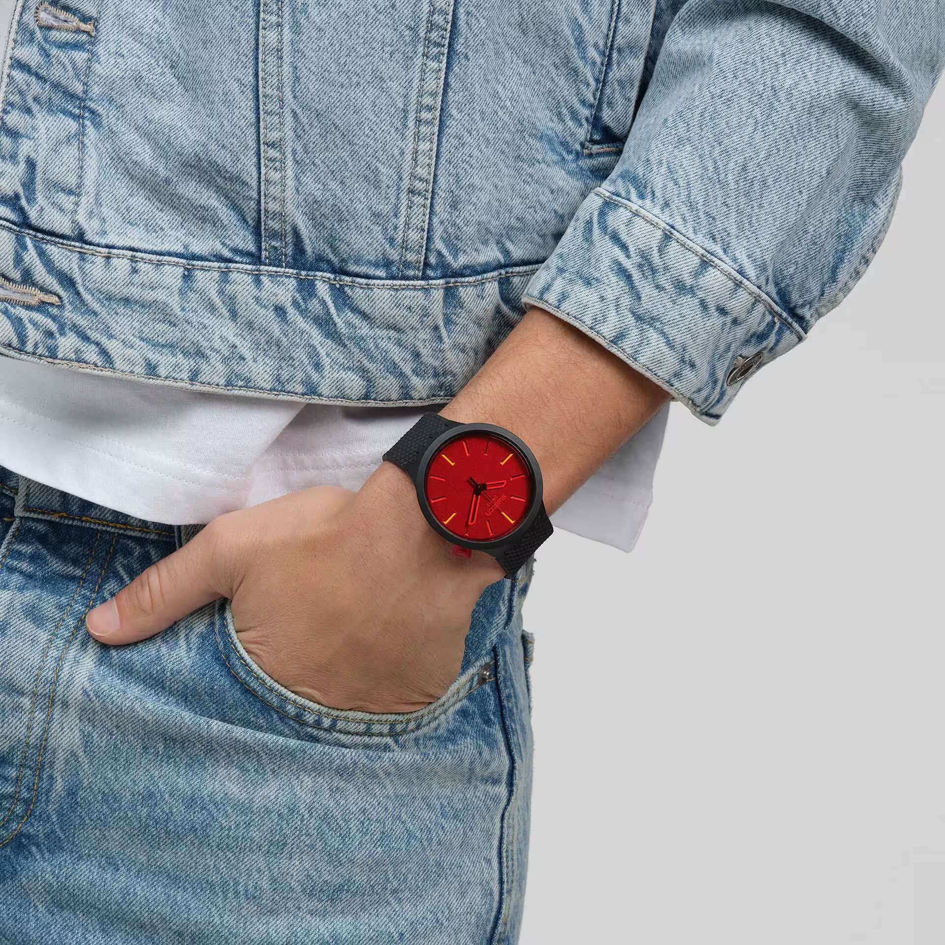 Orologio Unisex Swatch Big Bold Midnight Mode Quarzo Rosso Nero SB05B111