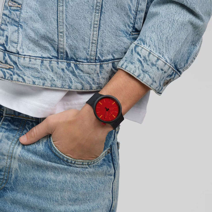 Orologio Unisex Swatch Big Bold Midnight Mode Quarzo Rosso Nero SB05B111