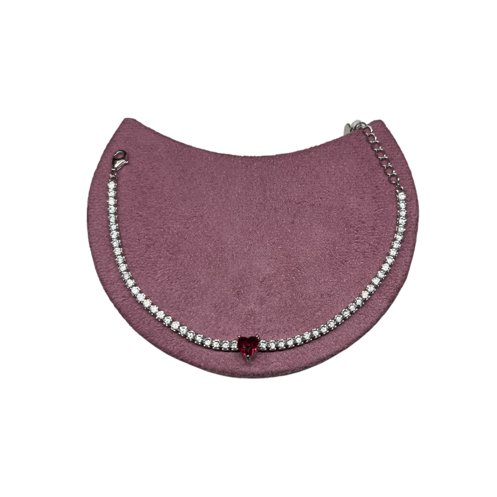Bracciale Donna Re Mida Tennis Argento 925 Zirconi Cuore Rosso Br Djv 23