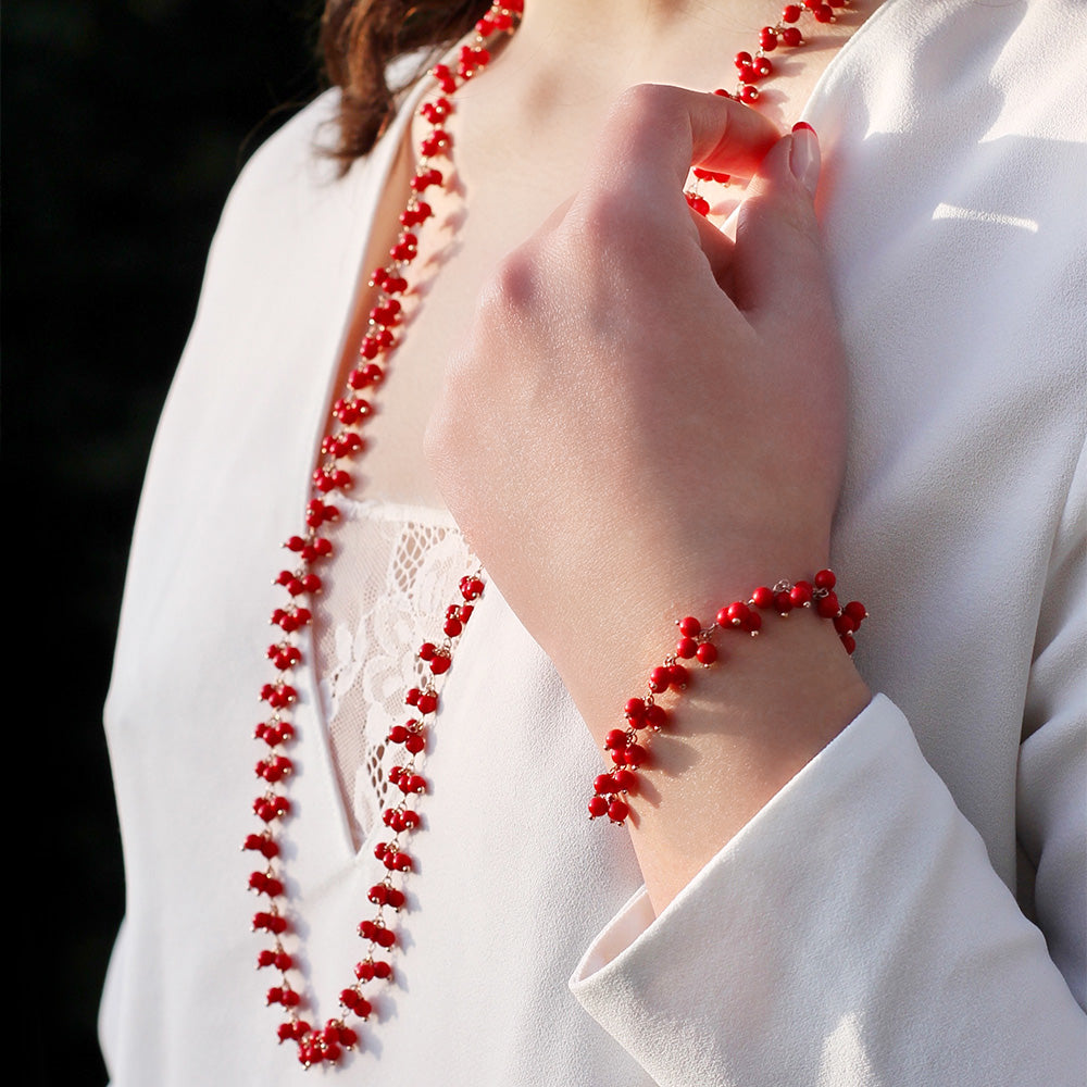 Bracciale Donna Maria Cristina Sterling Argento 925 Pasta Di Corallo Rosso G4104