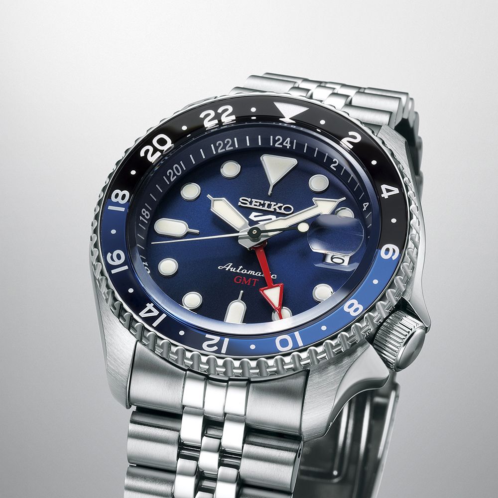 Orologio Uomo Seiko 5 GMT Sport Acciaio Jubilè Automatico Nero Blu Data SSK003K1