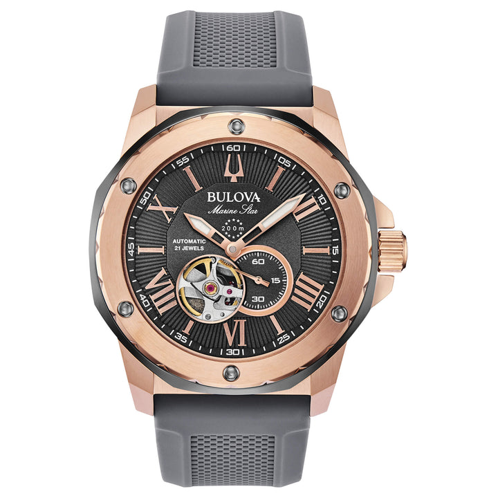 Orologio Uomo Bulova Automatico Marine Star Acciaio Rosè Gomma Antracite 98A228