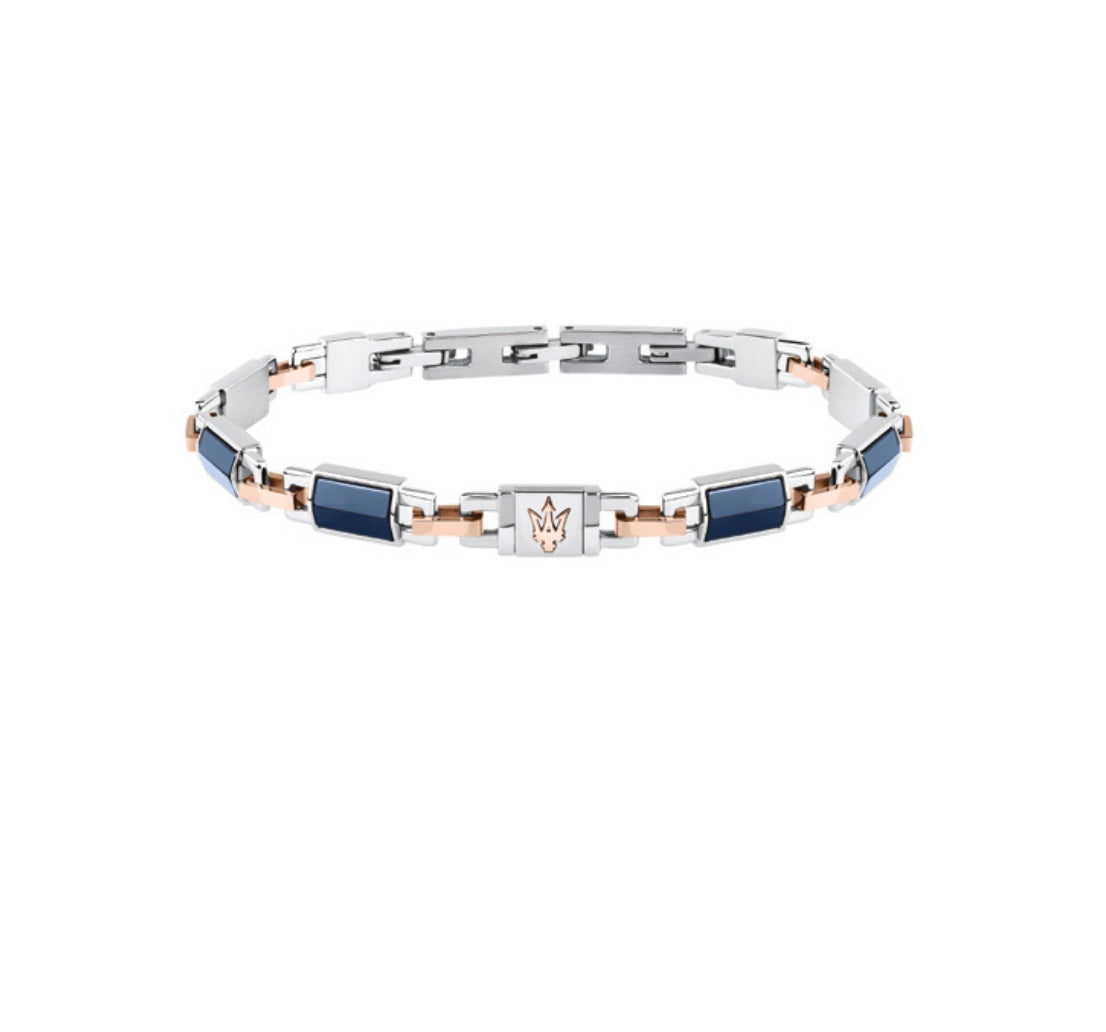 Bracciale Uomo Acciaio e ceramica Blu Maserati Logo Centrale Rosè JM425ATZ67
