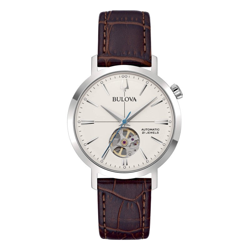 Orologio Uomo Bulova Automatico Aereojet  Pelle Marrone 96A318