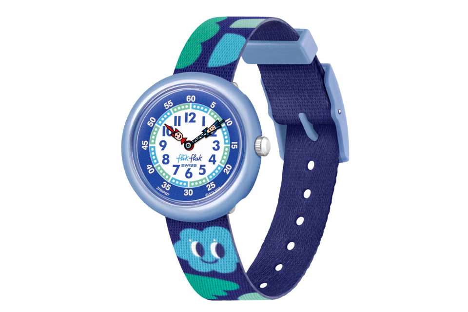 Orologio Bambino Swatch Flik Flak Smiling Clouds Blu Verde ZFBNP227