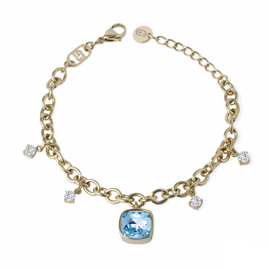 Bracciale Donna Liu Jo Acciaio Dorato Pietra Azzurra Zirconi Bianchi LJ2889