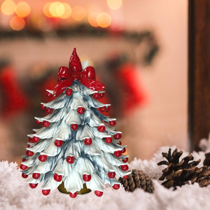 Albero di Natale Capodimonte Bianco Palline Rosse Fiocco Rosso 32cm CAP24
