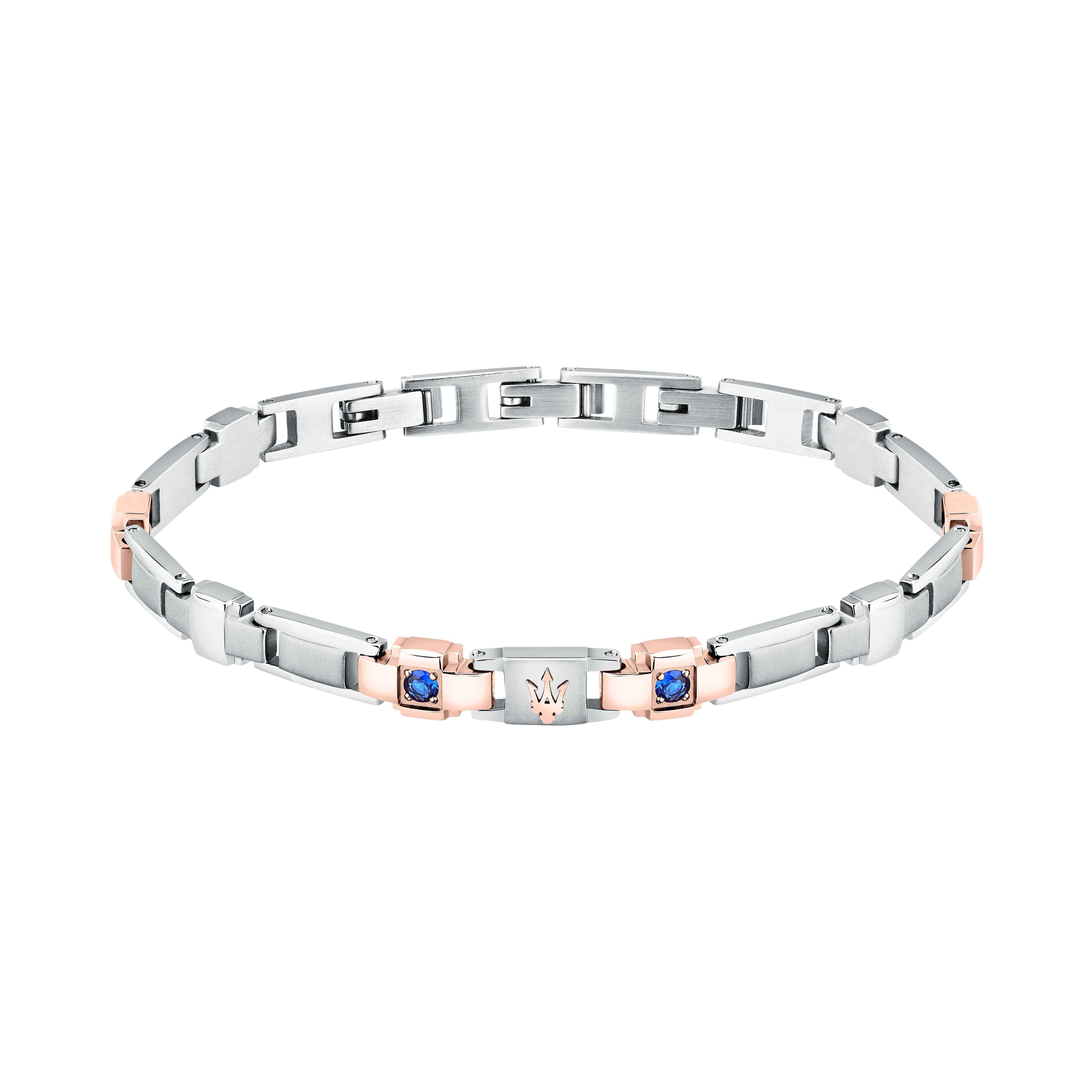 Bracciale Uomo Maserati Acciaio Bicolore Zirconi Blu Logo Tridente JM224AXO01