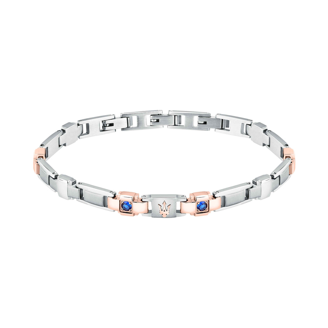 Bracciale Uomo Maserati Acciaio Bicolore Zirconi Blu Logo Tridente JM224AXO01