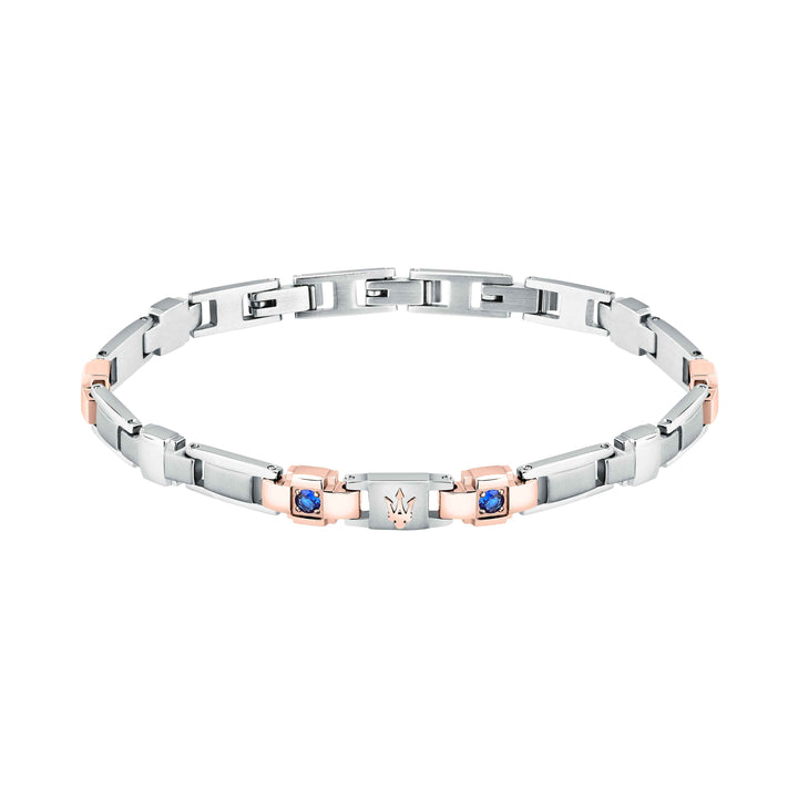Bracciale Uomo Maserati Acciaio Bicolore Zirconi Blu Logo Tridente JM224AXO01