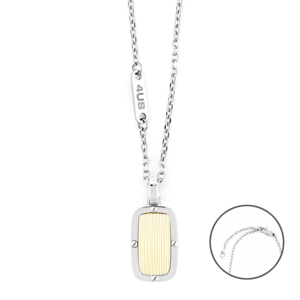 Collana Uomo 4US Cesare Paciotti Acciaio Lucido Catena Targhetta Dorata 4UCL6127