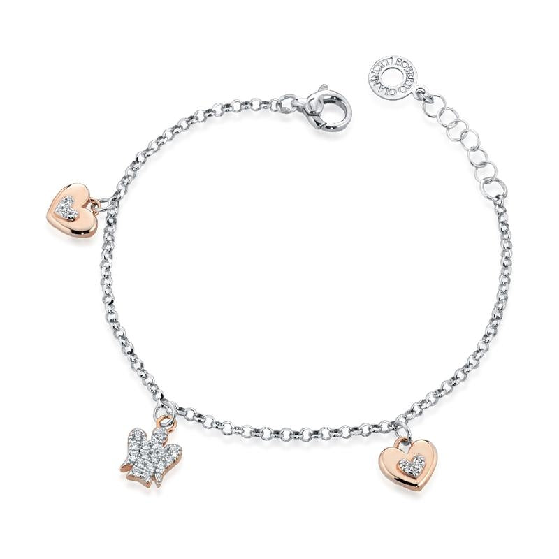 Bracciale Donna Argento 925 Roberto Giannotti Angelo Cuori Rosè Bianco Zirconi