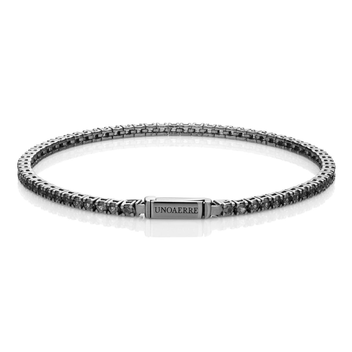Bracciale Tennis Uomo Unoaerre Argento 925 Brunito Zirconi Neri 504369