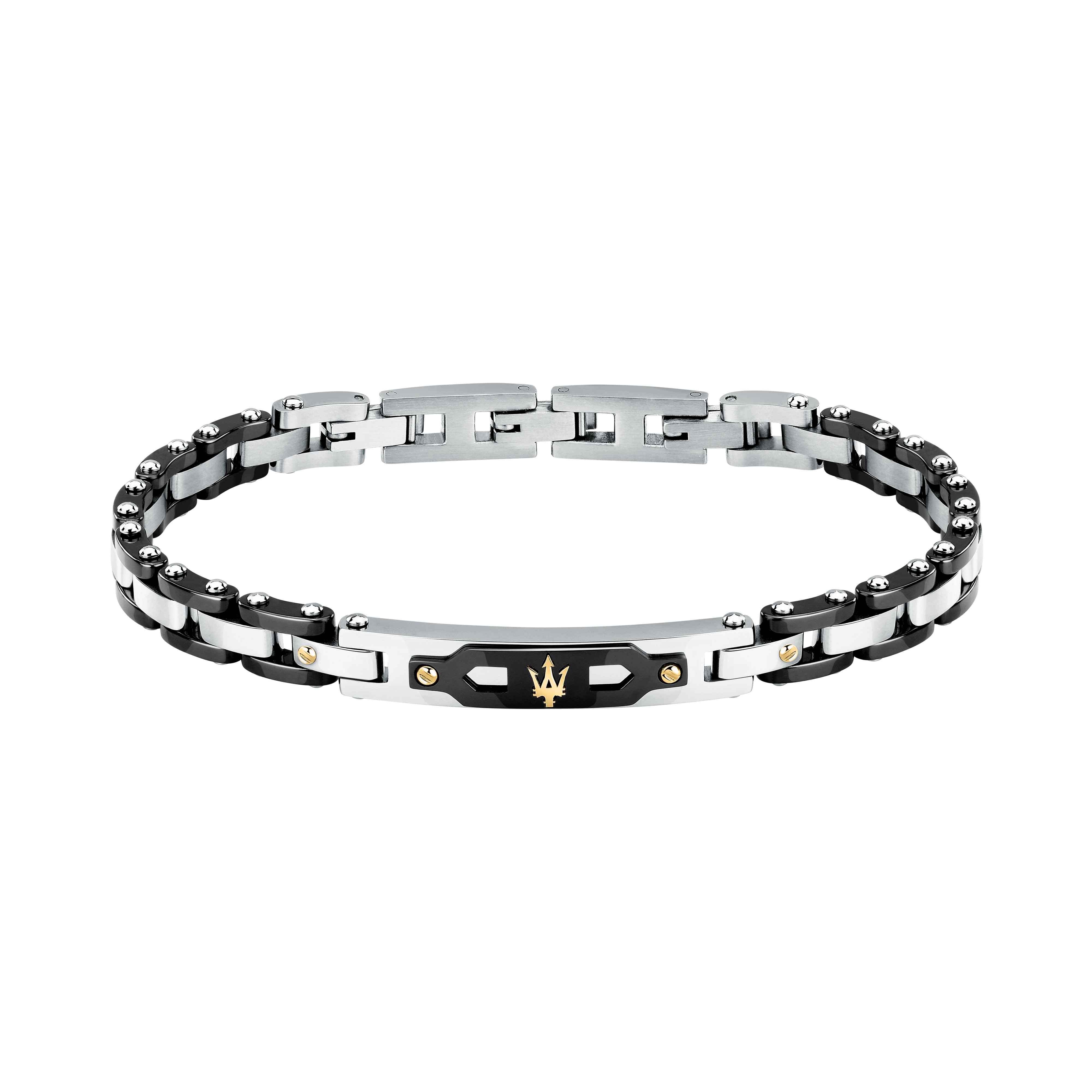 Bracciale Uomo Maserati Ceramica Nera Logo Tridente Oro 18 KT Acciaio JM424AXU01