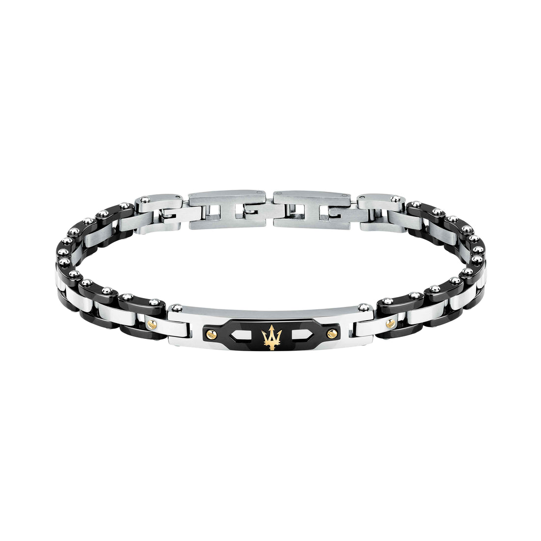 Bracciale Uomo Maserati Ceramica Nera Logo Tridente Oro 18 KT Acciaio JM424AXU01
