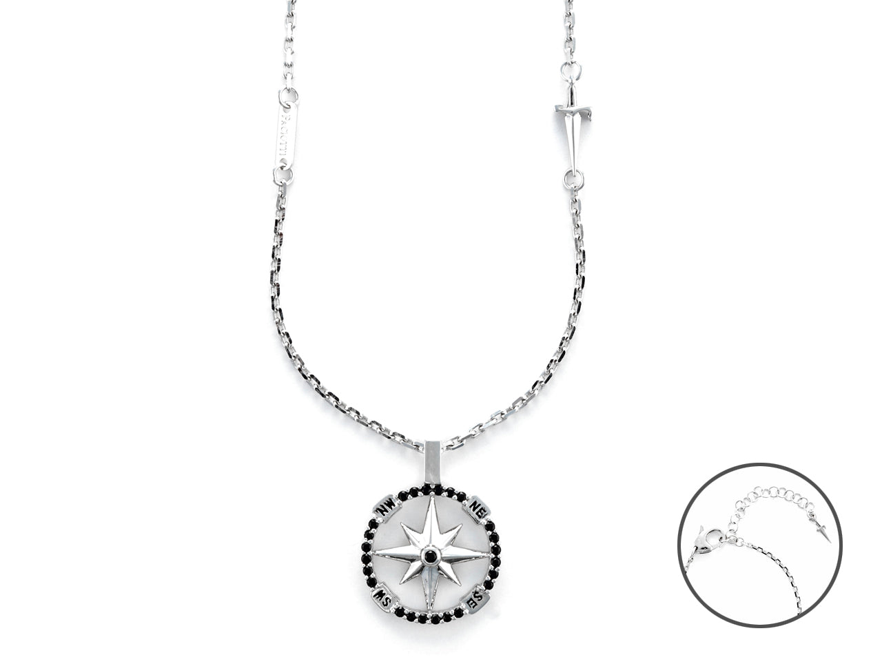 Collana Uomo Cesare Paciotti Argento 925  con rosa dei venti zirconi neri  JPCL2434B
