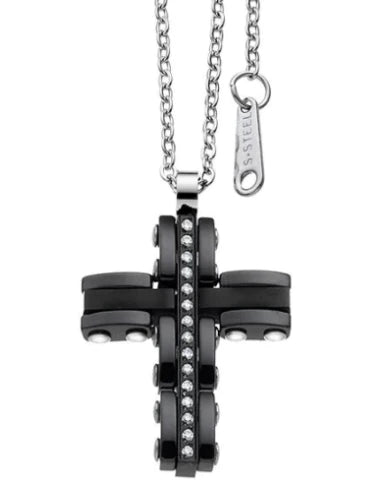 Collana Uomo Zancan Acciaio Croce Pendente con zircone Bianchi EHC001