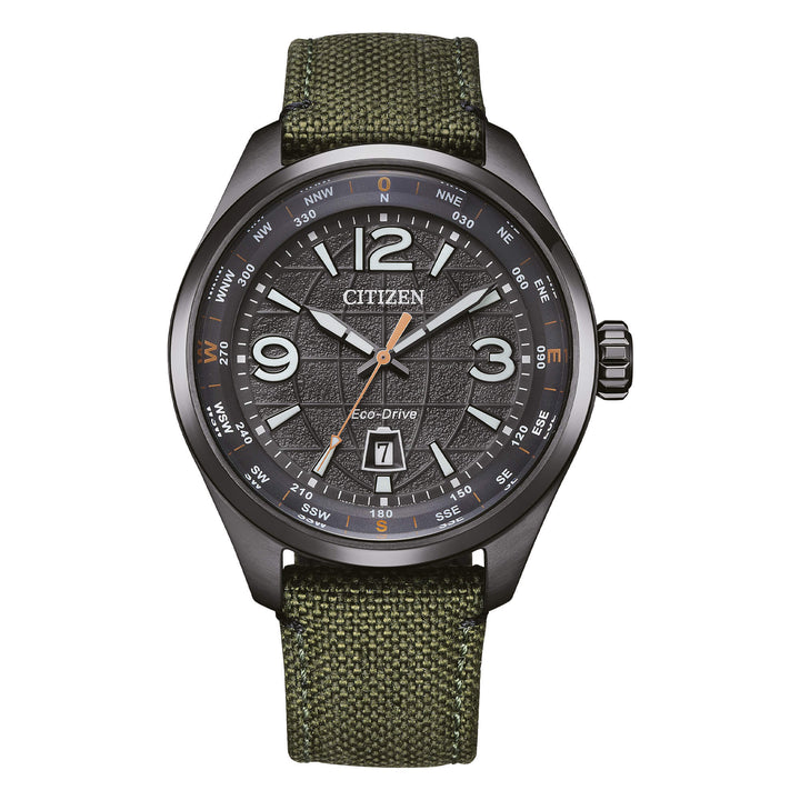 Orologio Uomo Citizen Eco-Drive Military Nero Data Cordura Verde AW1837-11H