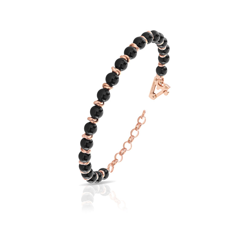 Bracciale Uomo Arkano Biglie Onice Lucido Argento 925 Rosè Diamante Nero ABRO2