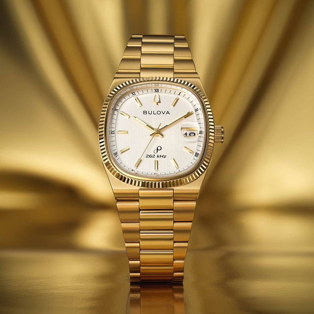 Orologio Uomo Bulova Super Seville Dorato Bianco 262 kHz Data 97B223