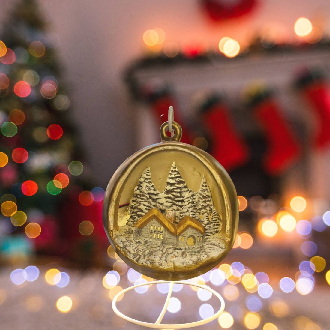 Sfera Di Natale Con Paesaggio Ceramex Led Oro 18 cm 3035.33